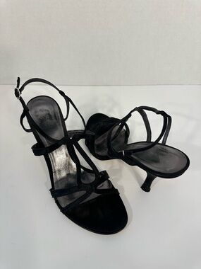 Faconnable Black Strappy Satin Heels